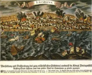 A depiction of the 1755 Lisbon earthquake
