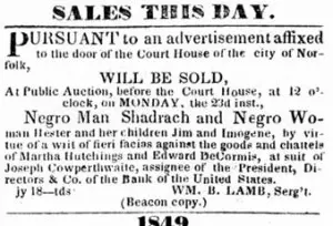 Advertisement for sale of Shadrach Minkins