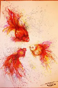 Gold Fish Splatter Painting